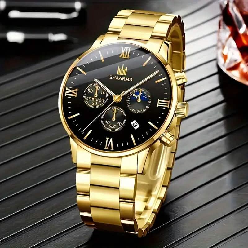 3-Piece: Elegant Men's Quartz Watch Plus Bracelet and Necklace Set Men's Shoes & Accessories - DailySale