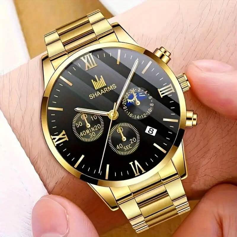 3-Piece: Elegant Men's Quartz Watch Plus Bracelet and Necklace Set Men's Shoes & Accessories - DailySale