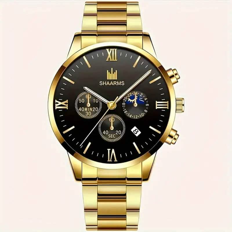 3-Piece: Elegant Men's Quartz Watch Plus Bracelet and Necklace Set Men's Shoes & Accessories - DailySale