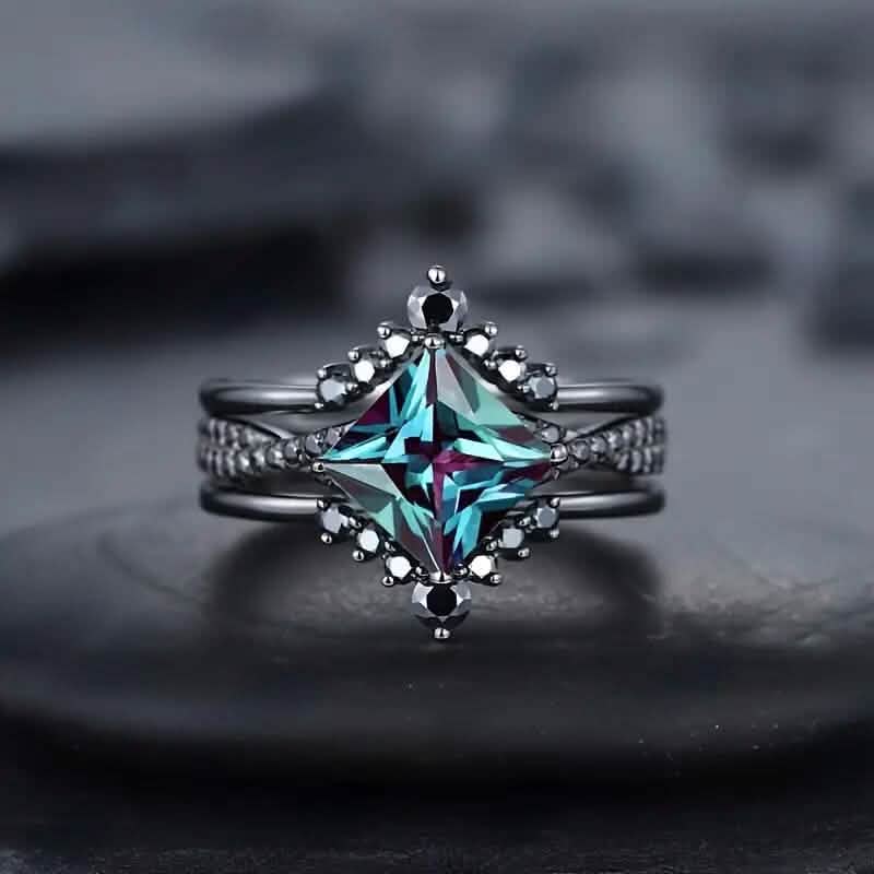3-Piece Set: Black Square Faux Blue Zirconia Retro Luxury Ring Rings 5 - DailySale
