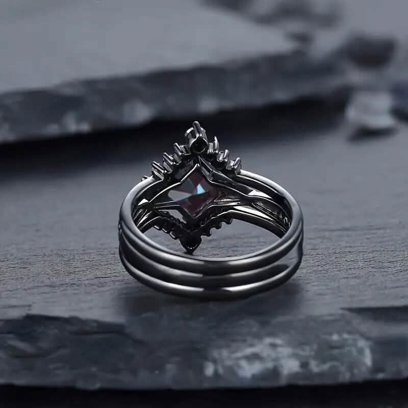 3-Piece Set: Black Square Faux Blue Zirconia Retro Luxury Ring Rings - DailySale