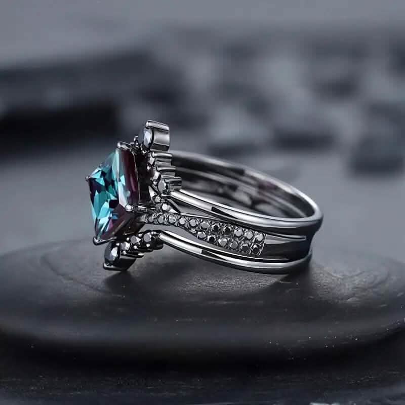3-Piece Set: Black Square Faux Blue Zirconia Retro Luxury Ring Rings - DailySale