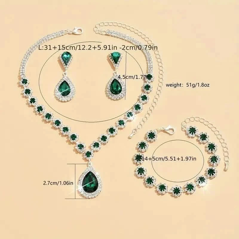 3-Piece Set: Elegant Bridal Jewelry Set - Rhinestone-Encrusted Earrings, Necklace & Bracelet Combo Necklaces - DailySale
