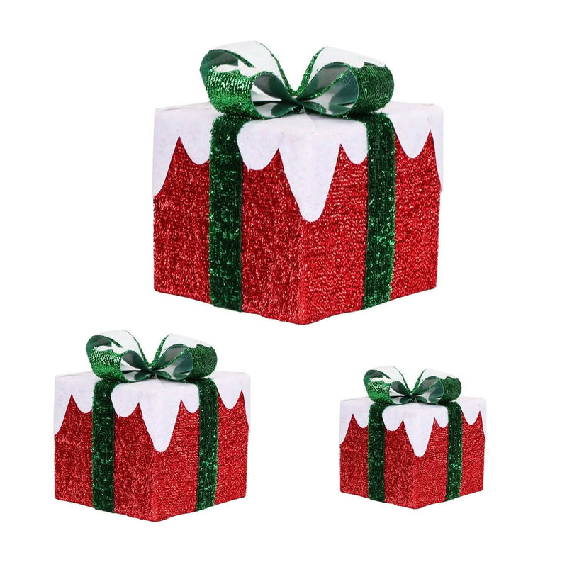 3-Piece Set: Lighted Gift Boxes Christmas Decoration IP44 with 3 Bows Timer 60 LED Holiday Decor & Apparel - DailySale