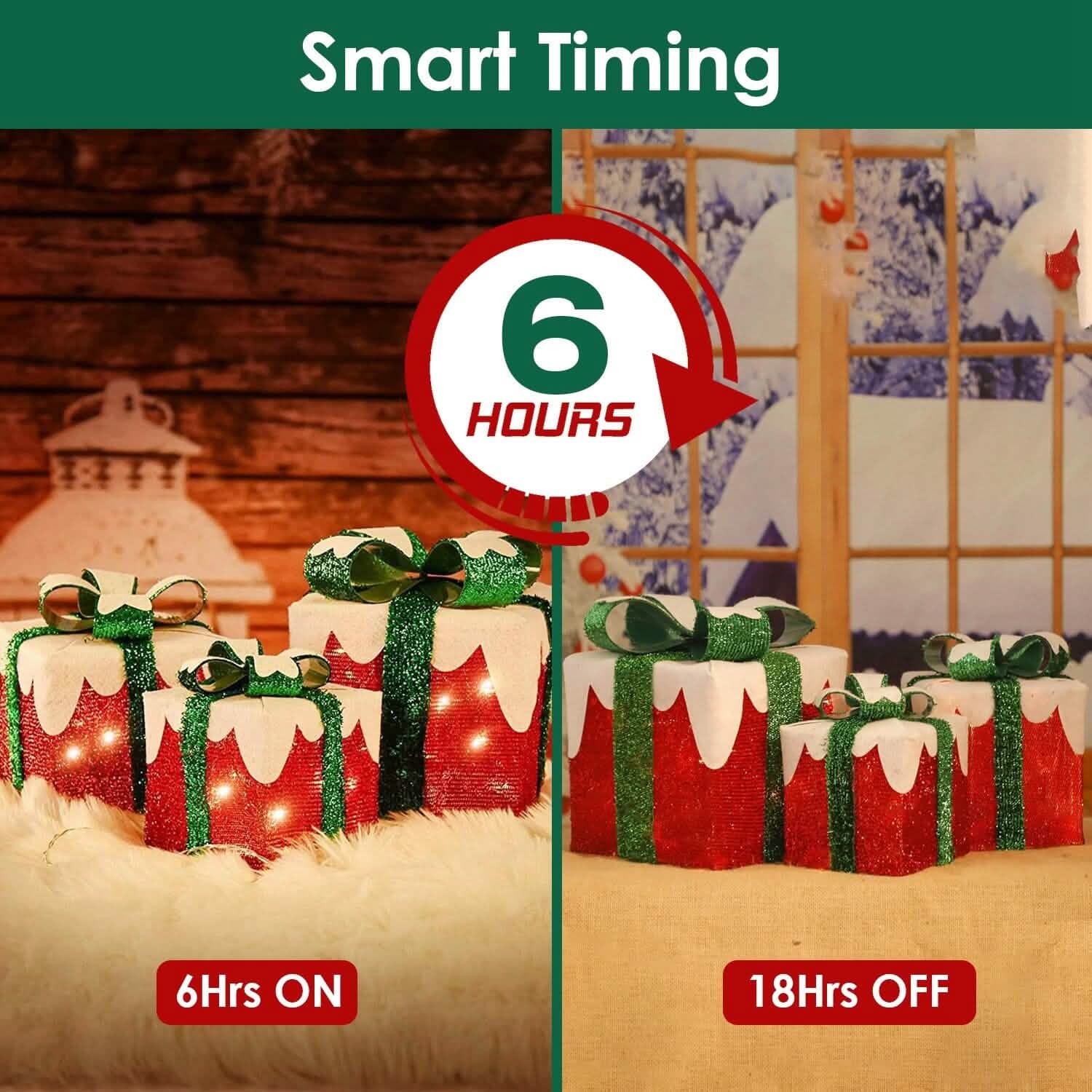 3-Piece Set: Lighted Gift Boxes Christmas Decoration IP44 with 3 Bows Timer 60 LED Holiday Decor & Apparel - DailySale