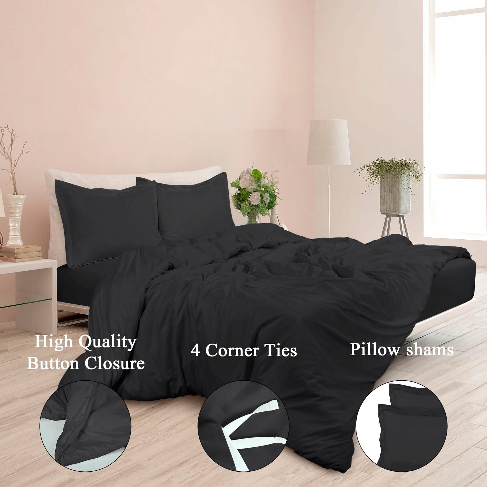 3-Piece Set: Royale Double Brushed Duvet Covers Set With Button Closure & Corner Ties Bedding - DailySale