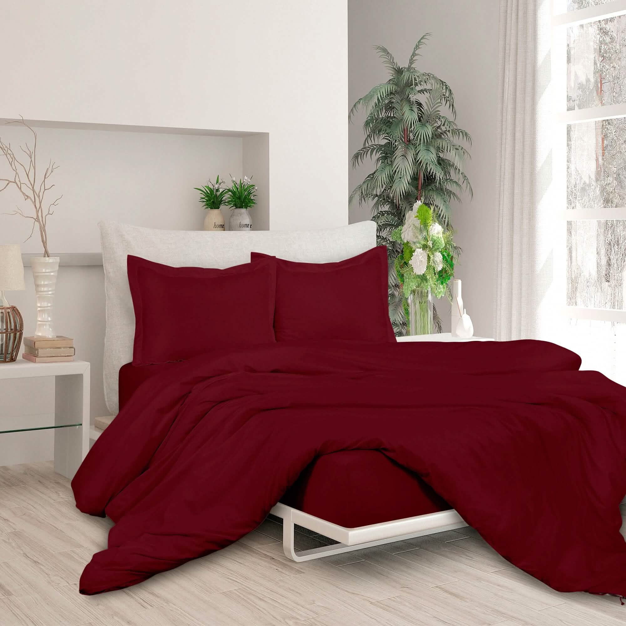 3-Piece Set: Royale Double Brushed Duvet Covers Set With Button Closure & Corner Ties Bedding Twin Burgundy - DailySale