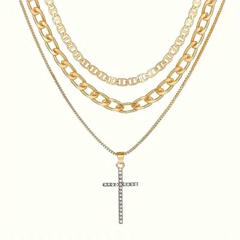 3-Piece: Women's Retro Luxury Artificial Crystal Cross Stackable Necklace Set Necklaces - DailySale