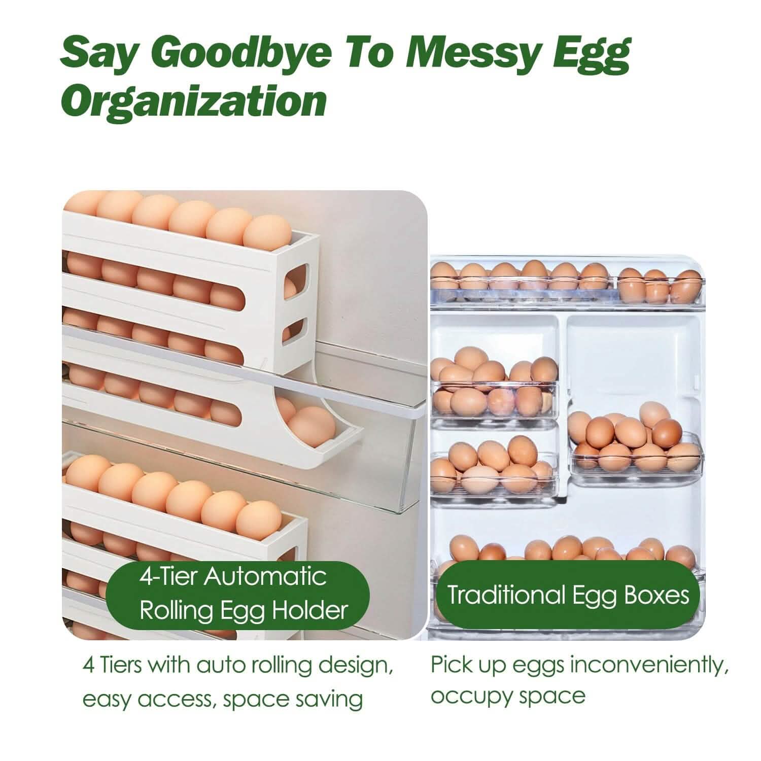3-Pieces: 4-Tiers Egg Holder Auto Rolling Fridge Egg Organizer Kitchen Storage - DailySale