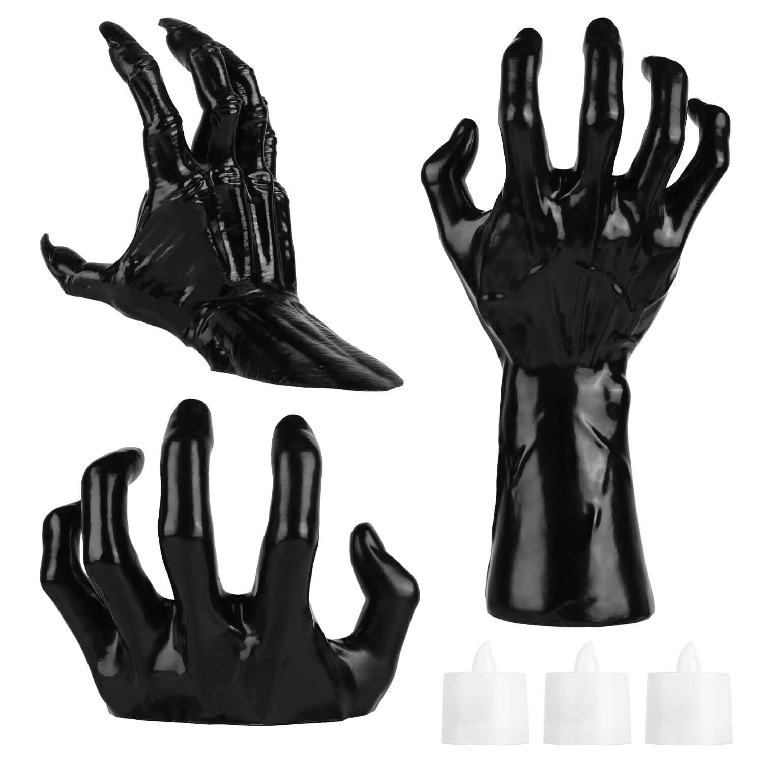3-Pieces: Creepy Reaching Hands with Lighted Candles Wall Mounted Holiday Decor & Apparel - DailySale