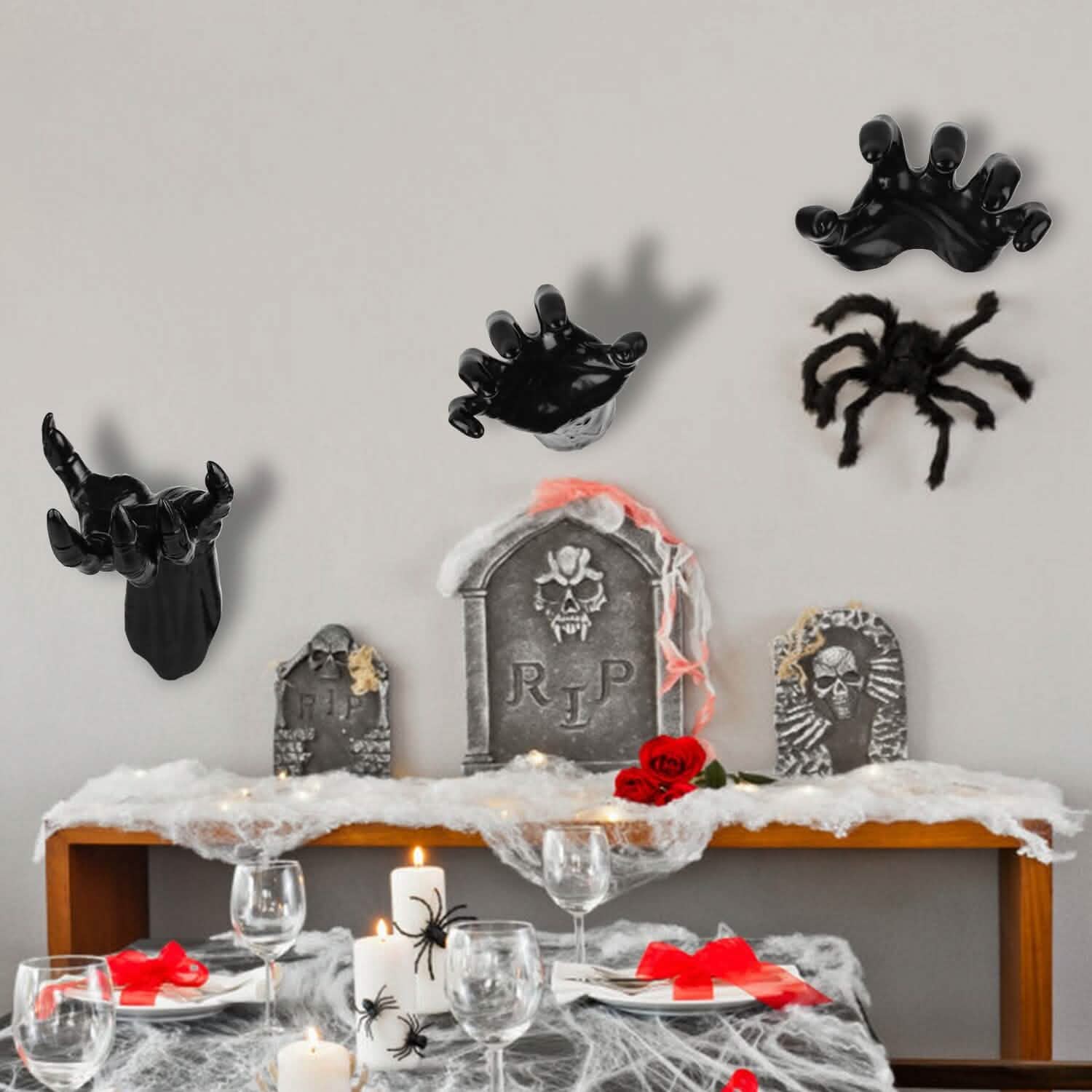 3-Pieces: Creepy Reaching Hands with Lighted Candles Wall Mounted Holiday Decor & Apparel - DailySale