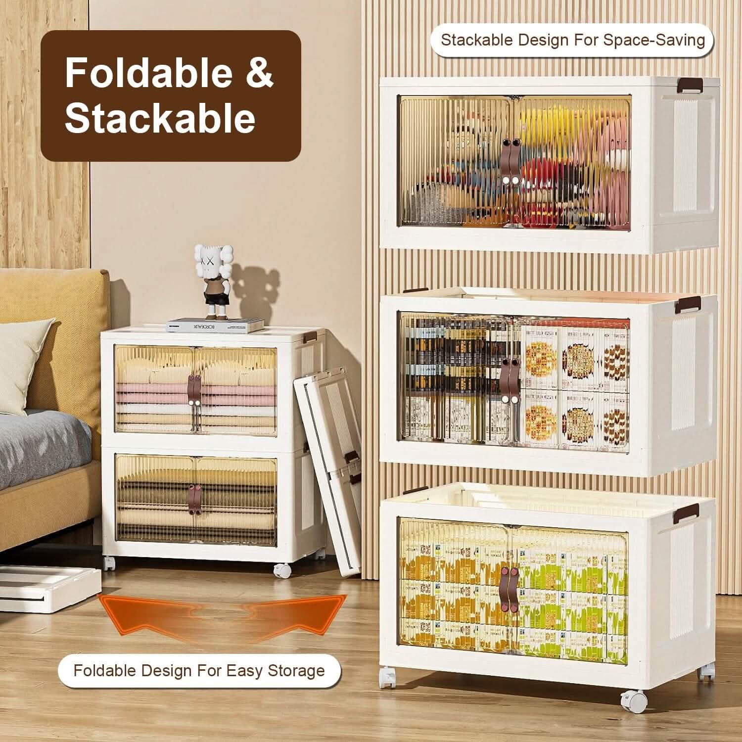 3-Pieces: Foldable Storage Bins with Lid Front Magnetic Door Collapsible Stackable Closet Organizer Kitchen Storage - DailySale
