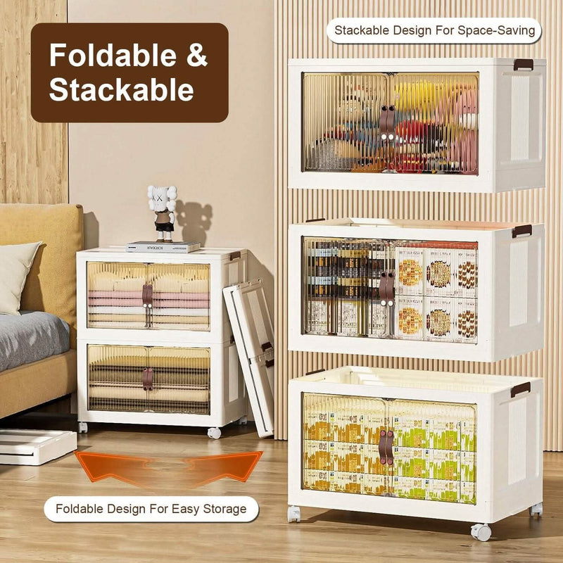 3-Pieces: Foldable Storage Bins with Lid Front Magnetic Door Collapsible Stackable Closet Organizer Kitchen Storage - DailySale