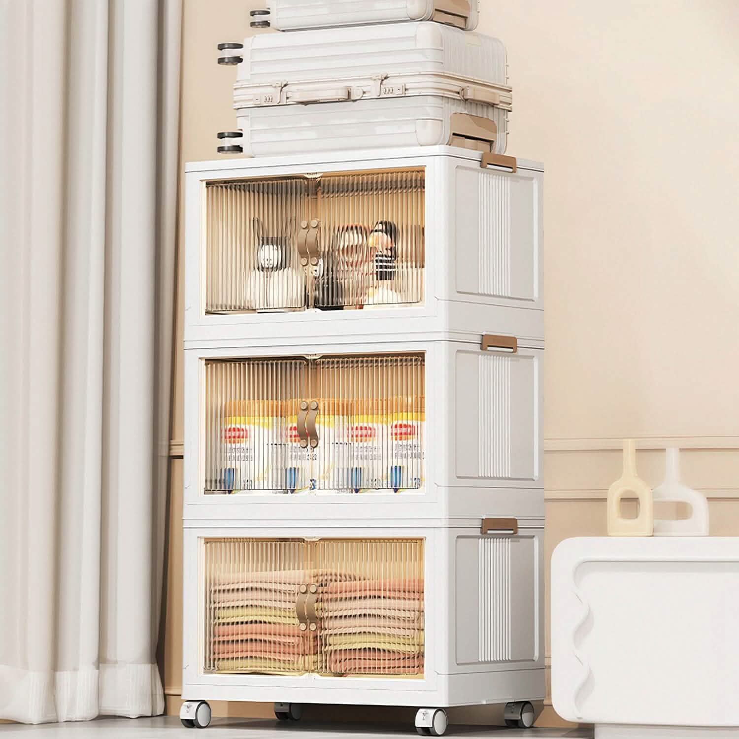 3-Pieces: Foldable Storage Bins with Lid Front Magnetic Door Collapsible Stackable Closet Organizer Kitchen Storage - DailySale
