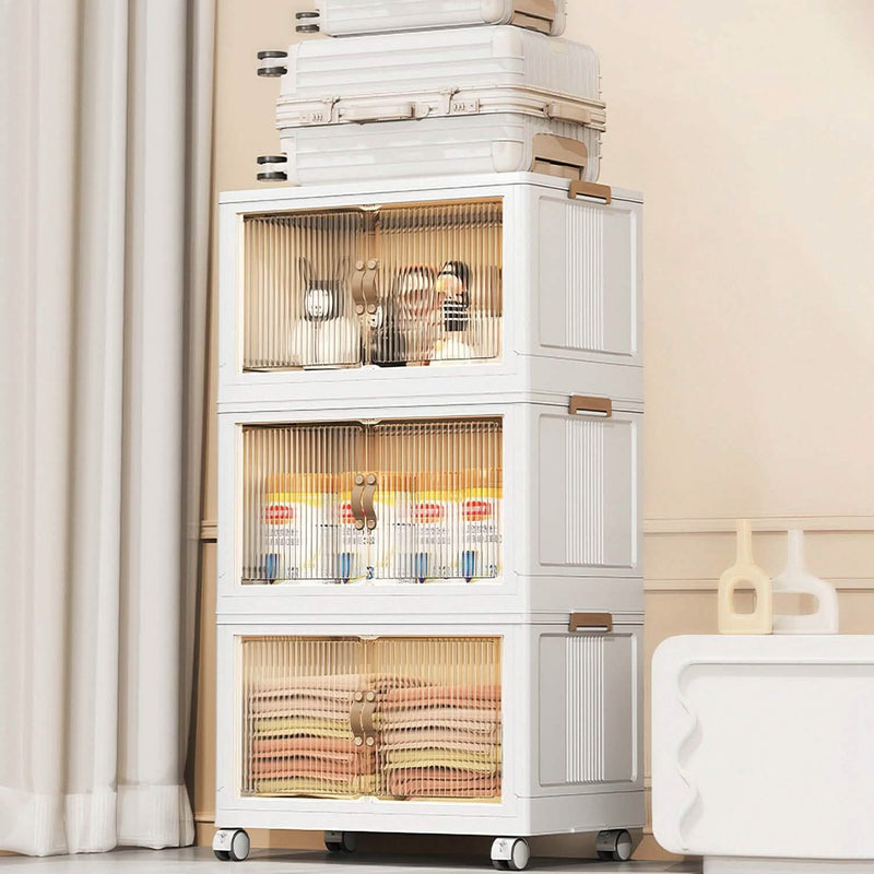 3-Pieces: Foldable Storage Bins with Lid Front Magnetic Door Collapsible Stackable Closet Organizer Kitchen Storage - DailySale