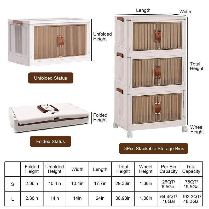 3-Pieces: Foldable Storage Bins with Lid Front Magnetic Door Collapsible Stackable Closet Organizer Kitchen Storage - DailySale