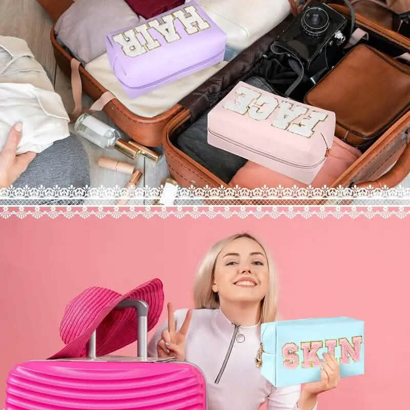 3-Pieces: PU Leather Waterproof Chenille Preppy Makeup Bag Bags & Travel - DailySale