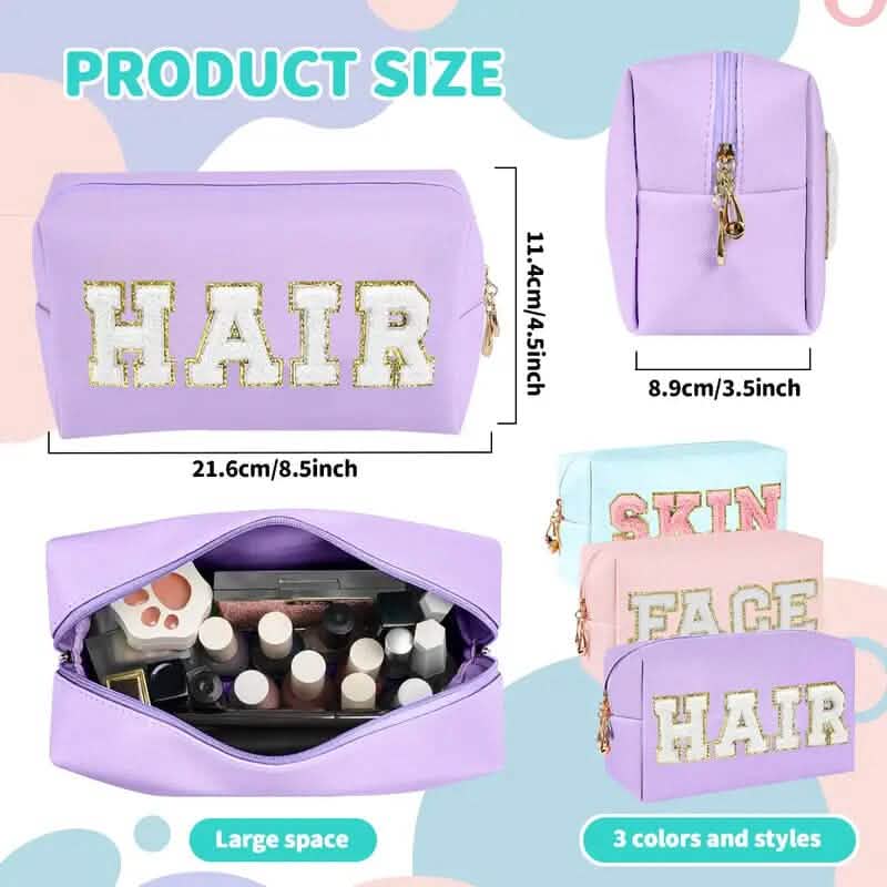 3-Pieces: PU Leather Waterproof Chenille Preppy Makeup Bag Bags & Travel - DailySale