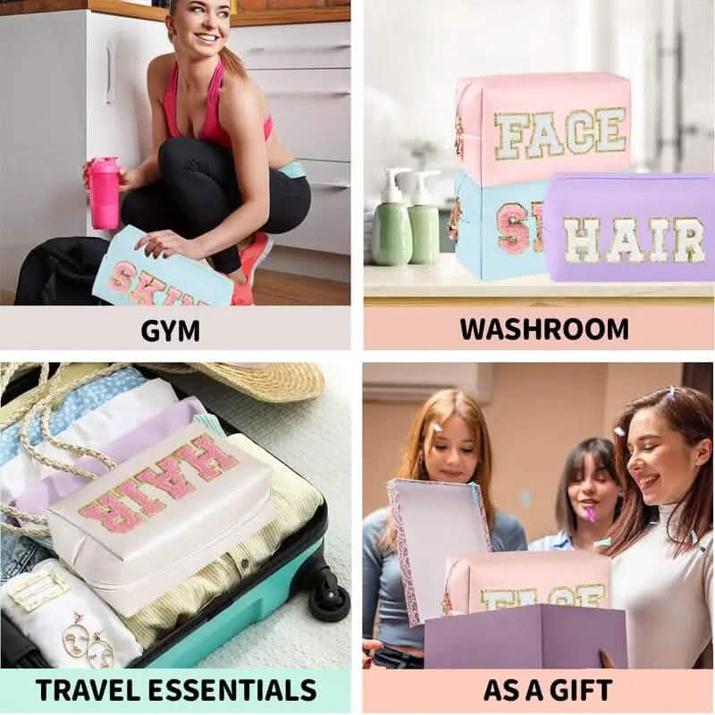 3-Pieces: PU Leather Waterproof Chenille Preppy Makeup Bag Bags & Travel - DailySale