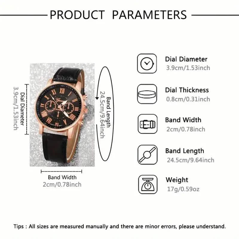 3-Pieces: Roman Quartz Women's Watches - Fashionable Round Dial with Faux Leather Strap Women's Shoes & Accessories - DailySale