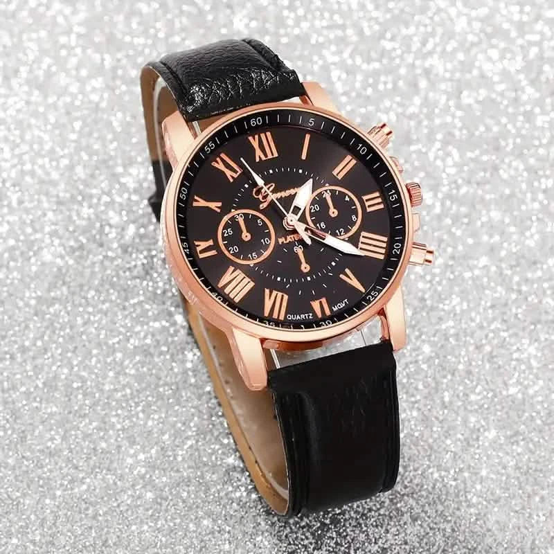 3-Pieces: Roman Quartz Women's Watches - Fashionable Round Dial with Faux Leather Strap Women's Shoes & Accessories - DailySale