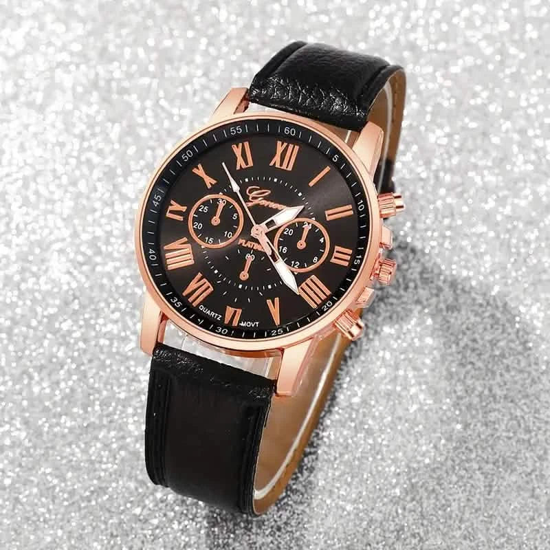 3-Pieces: Roman Quartz Women's Watches - Fashionable Round Dial with Faux Leather Strap Women's Shoes & Accessories - DailySale