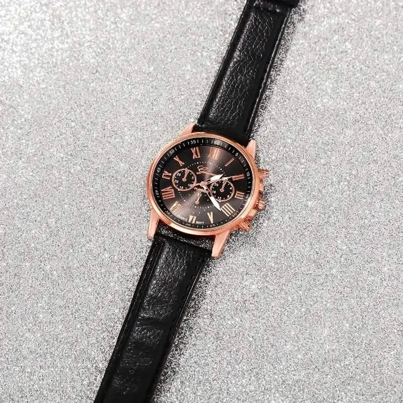 3-Pieces: Roman Quartz Women's Watches - Fashionable Round Dial with Faux Leather Strap Women's Shoes & Accessories - DailySale