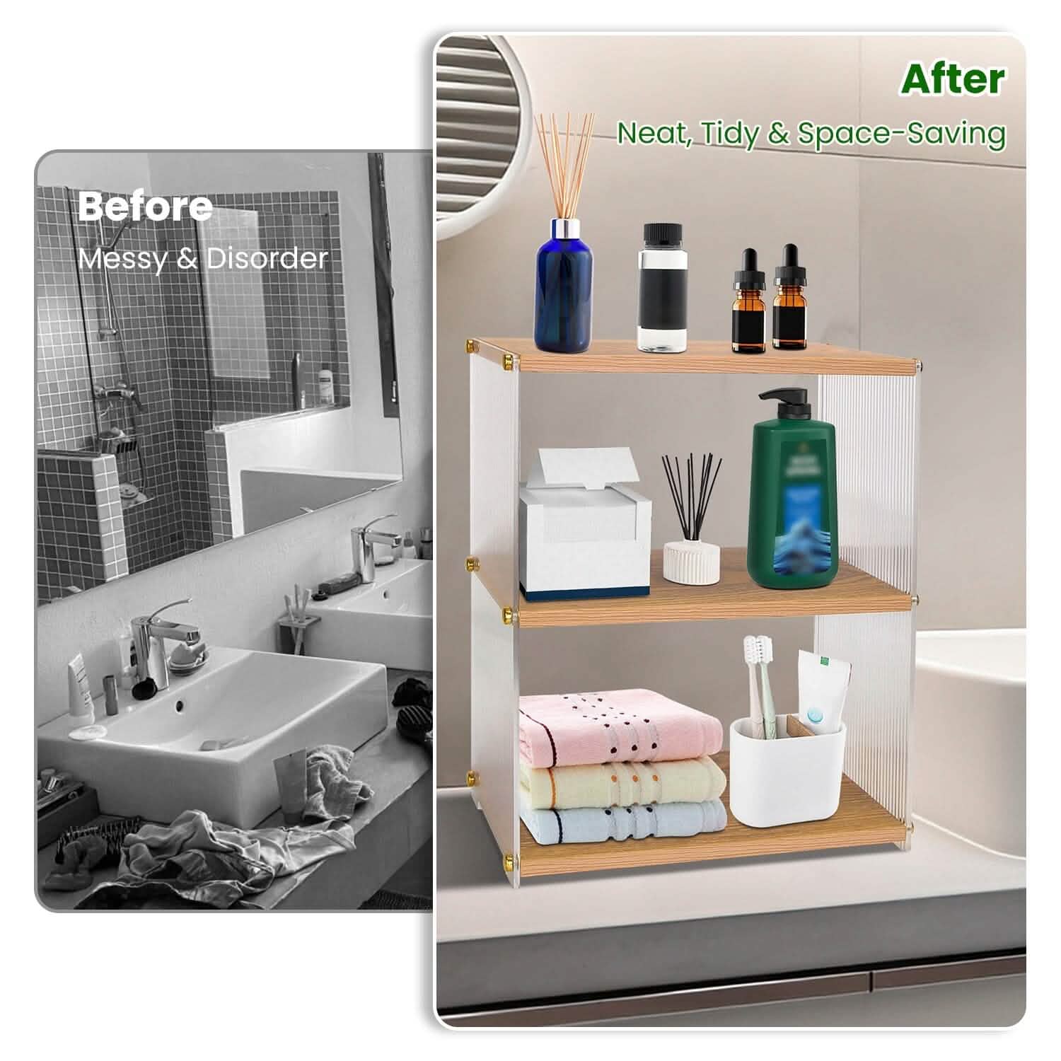 3-Tier: Acrylic Countertop Organizer Bathroom Wood Counter Storage Closet & Storage - DailySale