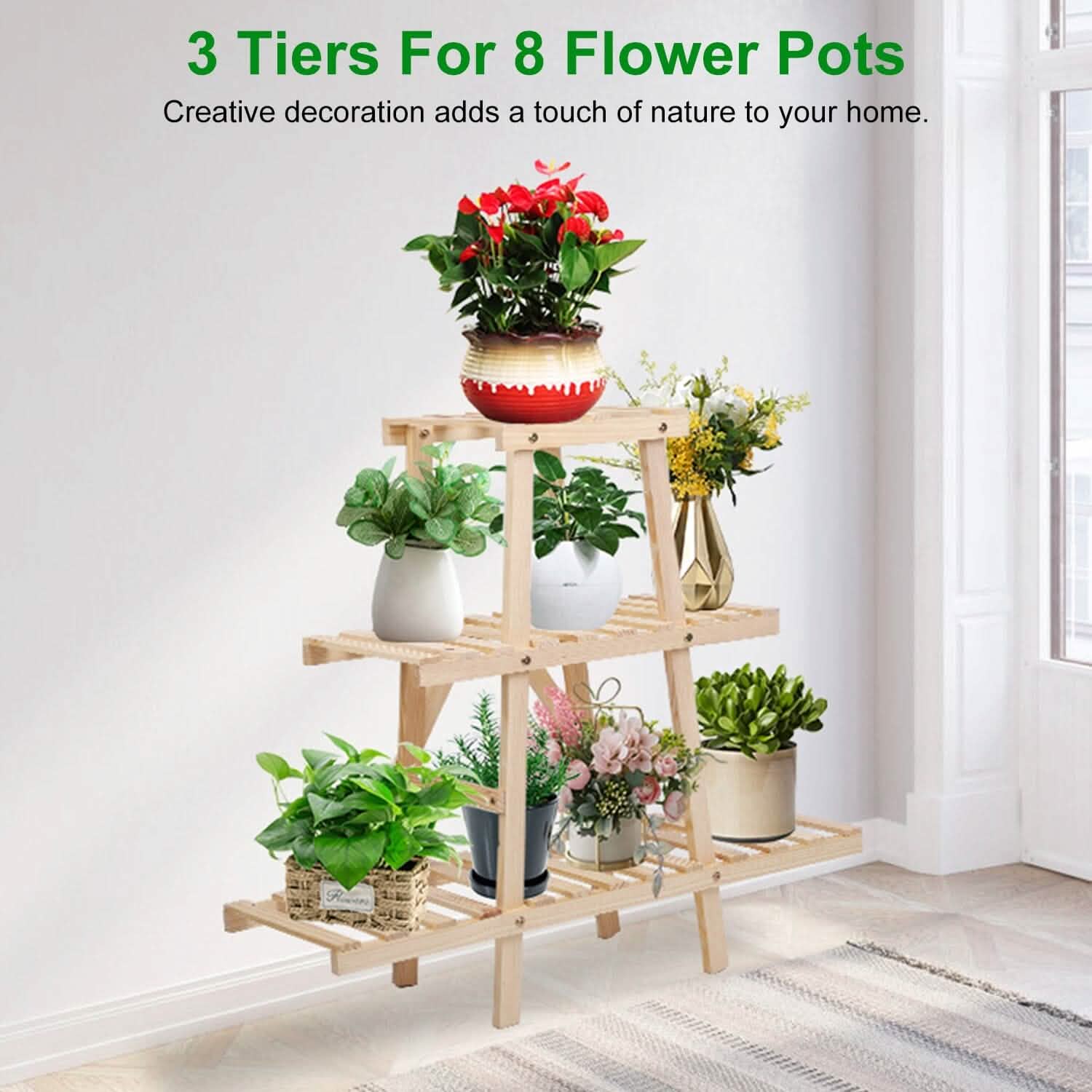 3-Tier Potted Flower Shelf Multi-tier Flower Pot Rack Holder Triangle Ladder Garden & Patio - DailySale