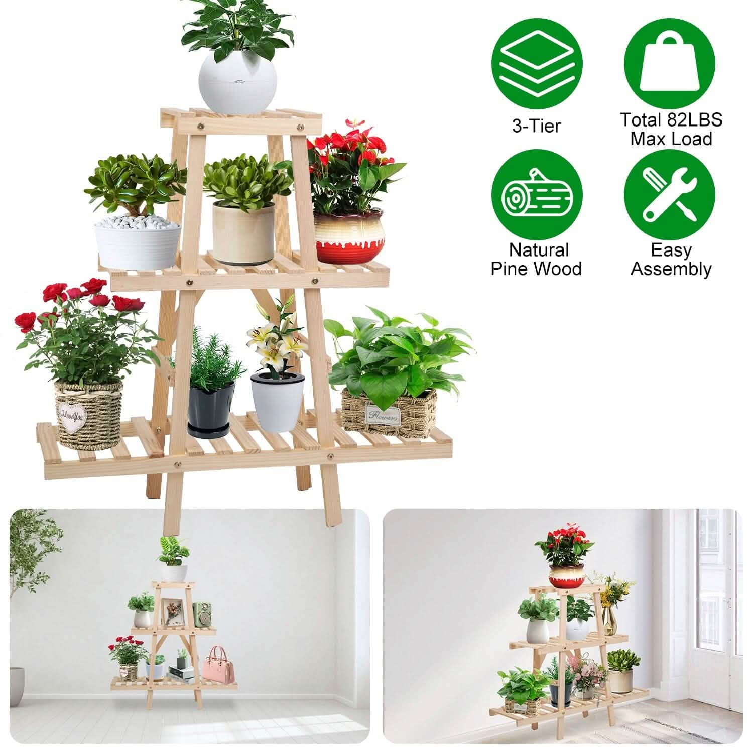 3-Tier Potted Flower Shelf Multi-tier Flower Pot Rack Holder Triangle Ladder Garden & Patio - DailySale