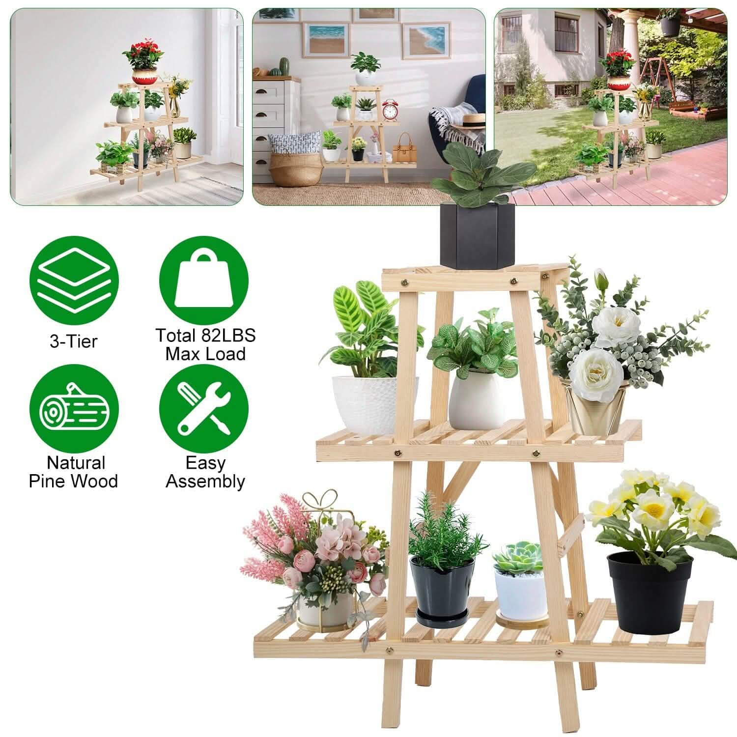 3-Tier Potted Flower Shelf Multi-tier Flower Pot Rack Holder Triangle Ladder Garden & Patio - DailySale
