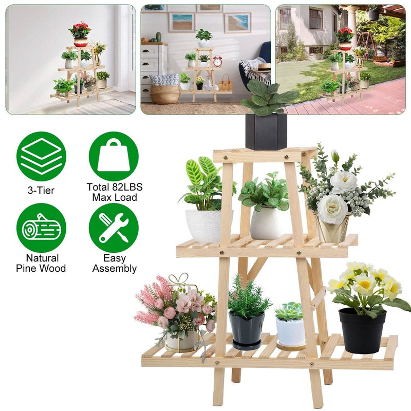 3-Tier Potted Flower Shelf Multi-tier Flower Pot Rack Holder Triangle Ladder Garden & Patio - DailySale