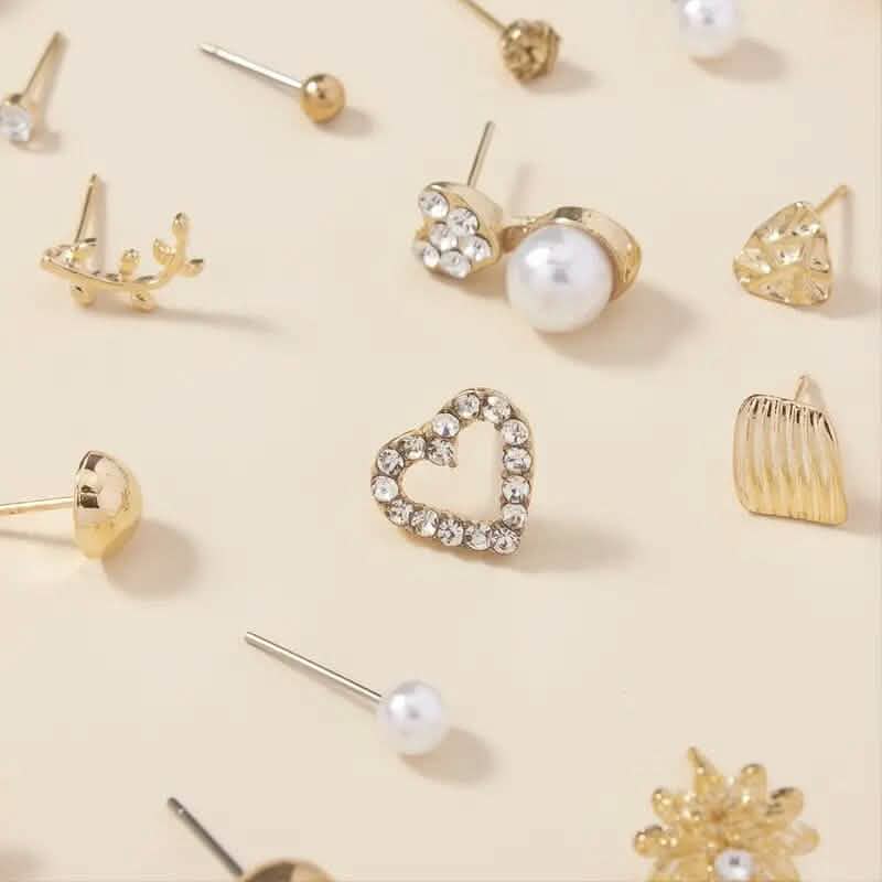30-Pairs: Alloy Full Rhinestones Love Round Faux Pearl Letter Stud Earrings Set Earrings - DailySale