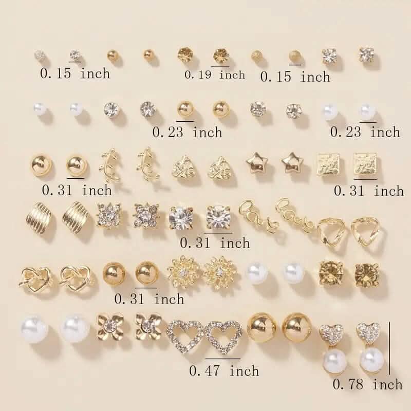 30-Pairs: Alloy Full Rhinestones Love Round Faux Pearl Letter Stud Earrings Set Earrings - DailySale