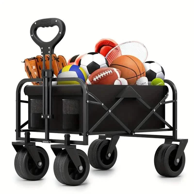 300Lbs Folding Wagon Cart, Heavy Duty Utility Portable Foldable Outdoor Beach Garden Cart with 360°All Terrain Wheels Sports & Outdoors - DailySale