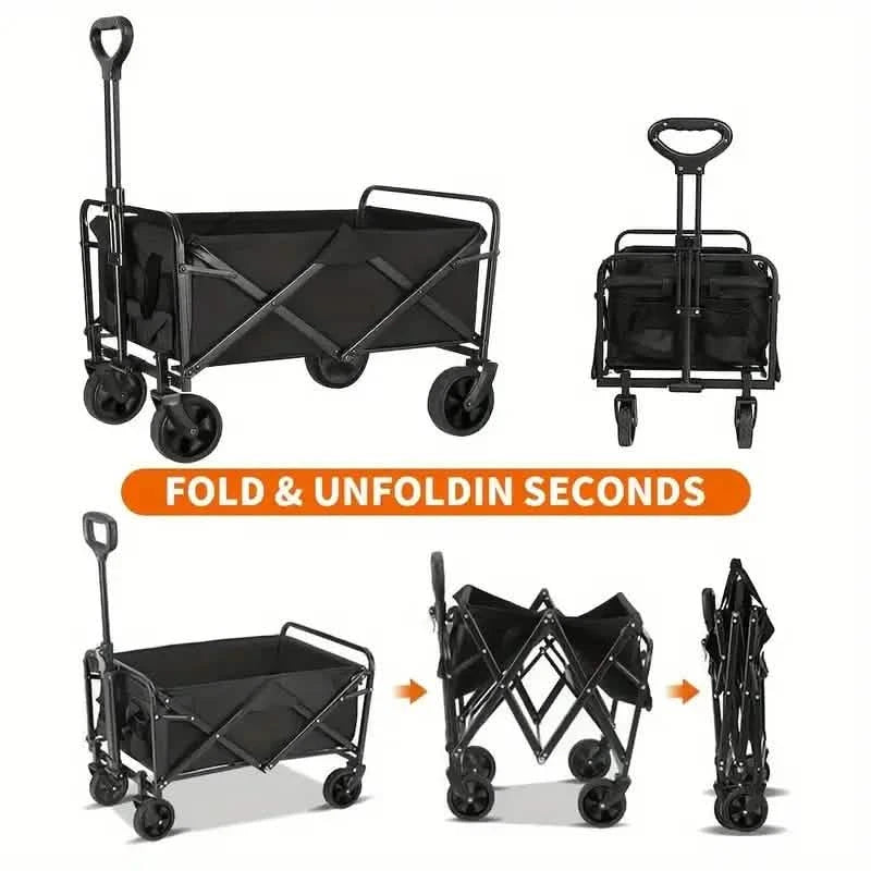 300Lbs Folding Wagon Cart, Heavy Duty Utility Portable Foldable Outdoor Beach Garden Cart with 360°All Terrain Wheels Sports & Outdoors - DailySale