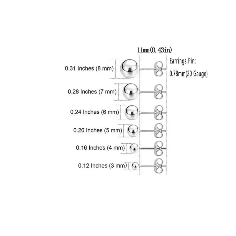 316L Medical Stainless Steel Hypoallergenic Ball Shaped Stud Earrings Earrings - DailySale