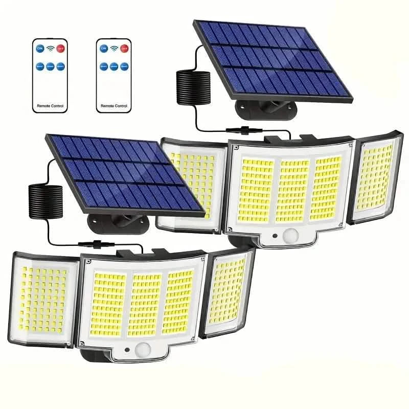 348 LED Motion Sensor Lights With Remote Control, 3 Head Security Lights, Solar Flood Wall Lights With 3 Modes Outdoor Lighting 2-Pack - DailySale