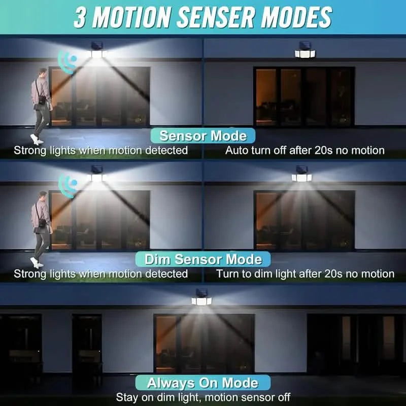 348 LED Motion Sensor Lights With Remote Control, 3 Head Security Lights, Solar Flood Wall Lights With 3 Modes Outdoor Lighting - DailySale