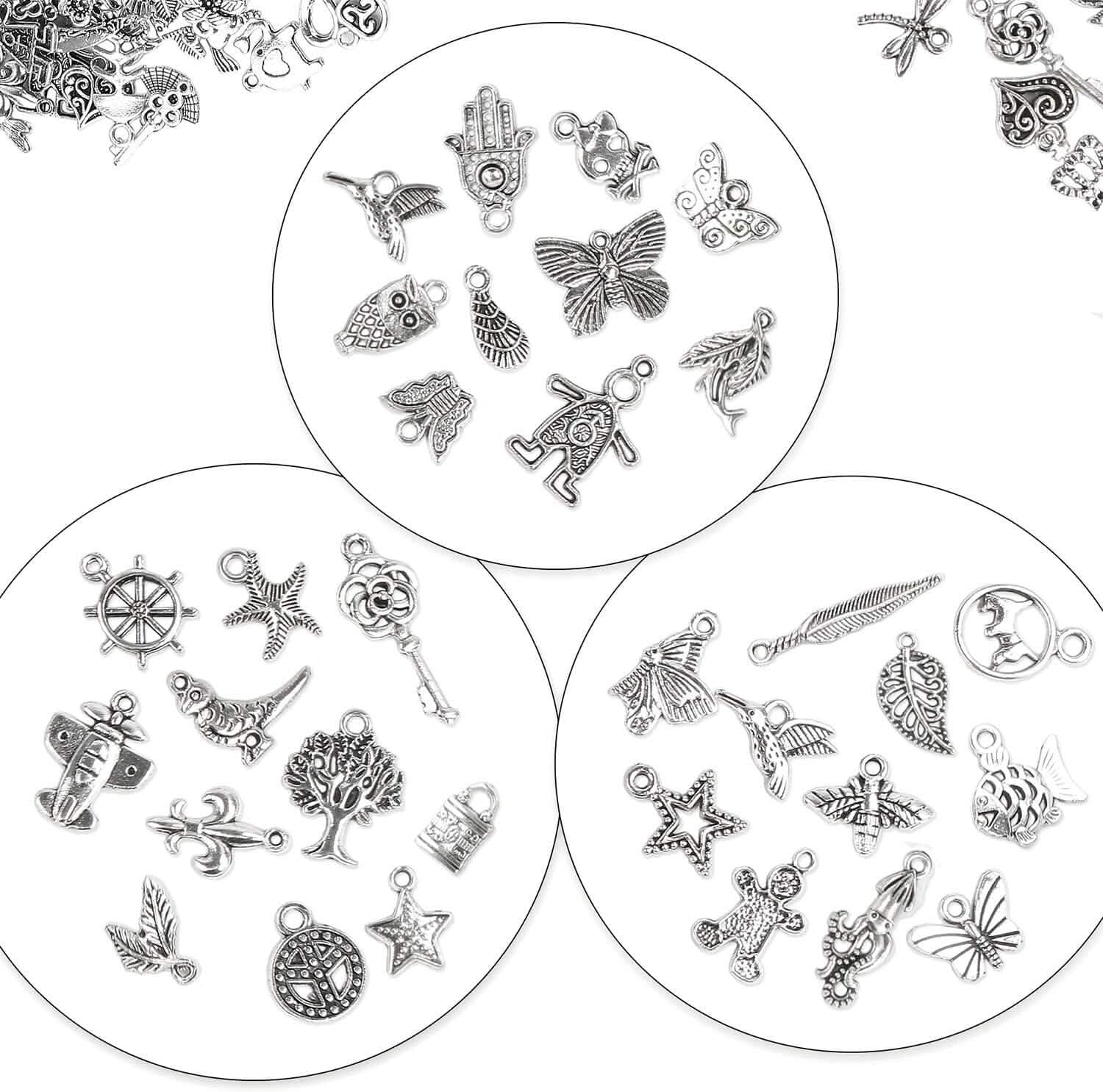 350-Pieces: Silver Charms for Jewelry Making Wholesale Bulk Tibetan Silver Charm Pendants for DIY Necklace Bracelet Earring Craft Supplies Arts & Crafts - DailySale
