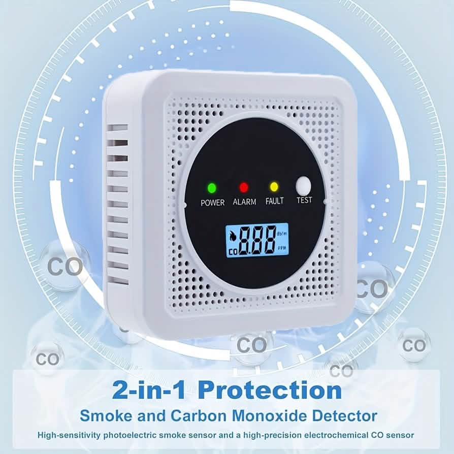 Dual Sensor Smoke & Carbon Monoxide Detector Alarm with LCD Display