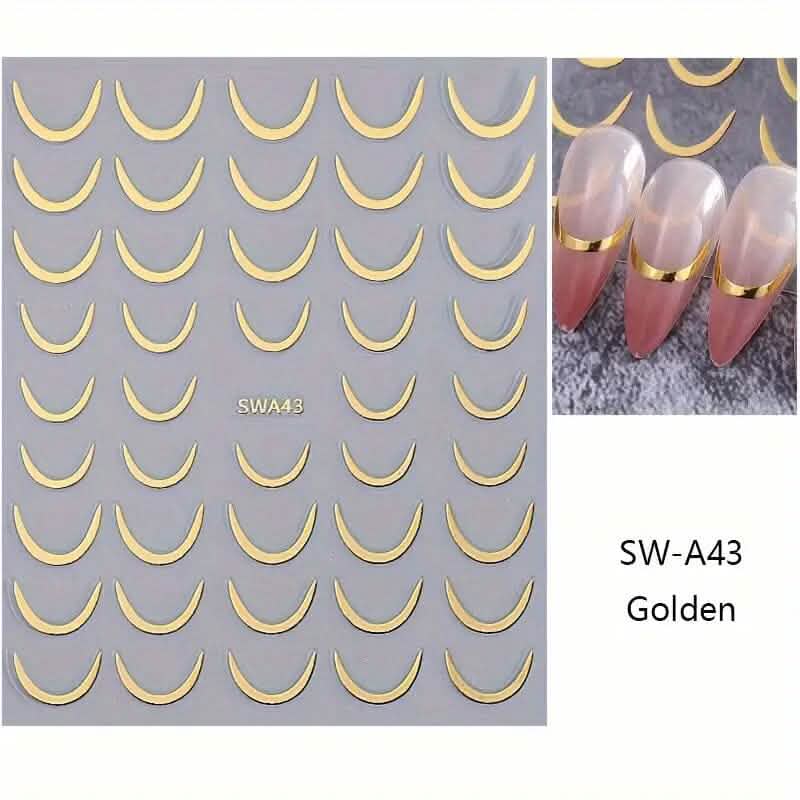 3D Gold-Finished French Kiss Crescent Nail Stickers Beauty & Personal Care - DailySale