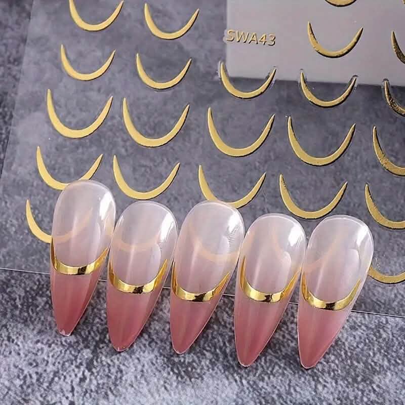3D Gold-Finished French Kiss Crescent Nail Stickers Beauty & Personal Care - DailySale