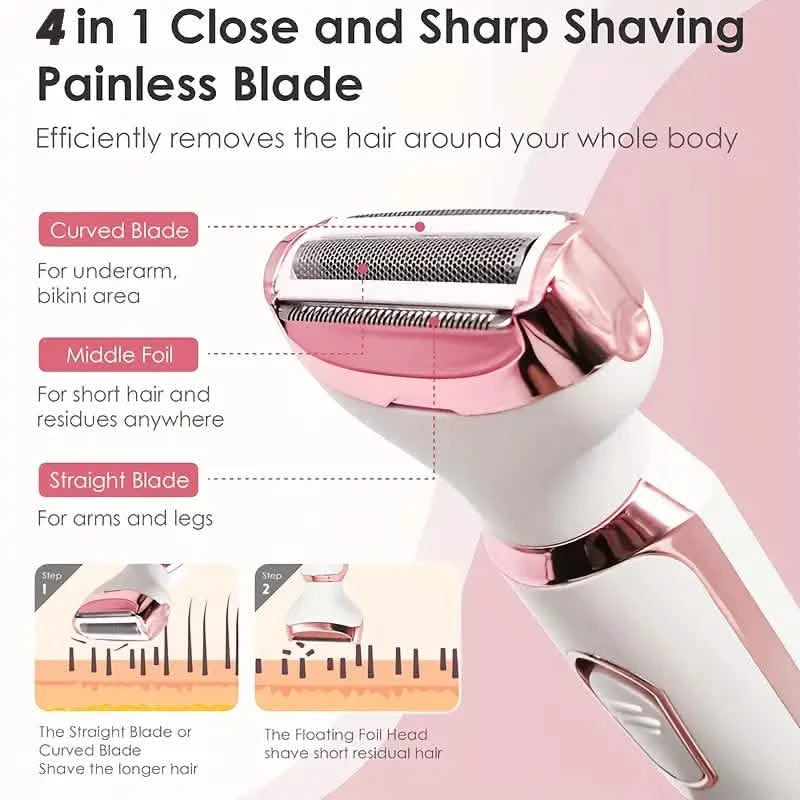 4-in-1 Silky-Smooth Electric Shaver for Women - Wet/Dry, USB Rechargeable & Portable for Full Body Use Beauty & Personal Care - DailySale