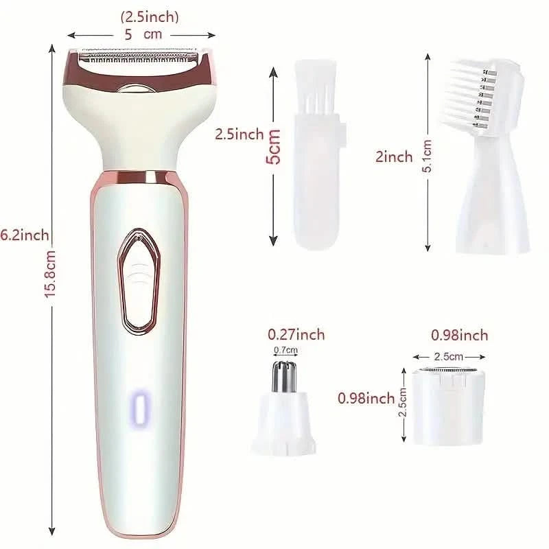 4-in-1 Silky-Smooth Electric Shaver for Women - Wet/Dry, USB Rechargeable & Portable for Full Body Use Beauty & Personal Care - DailySale