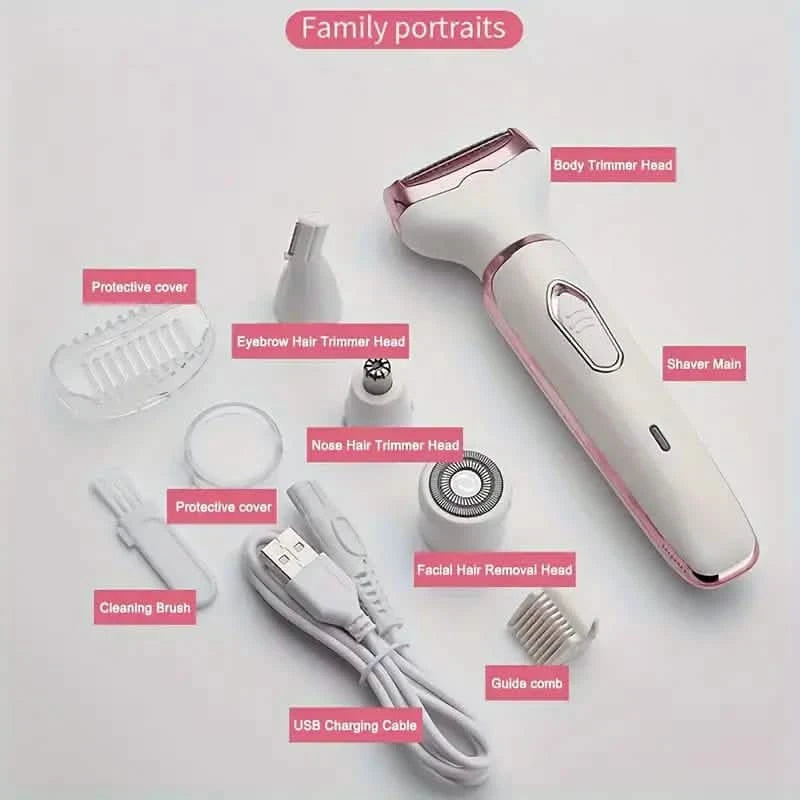 4-in-1 Silky-Smooth Electric Shaver for Women - Wet/Dry, USB Rechargeable & Portable for Full Body Use Beauty & Personal Care - DailySale