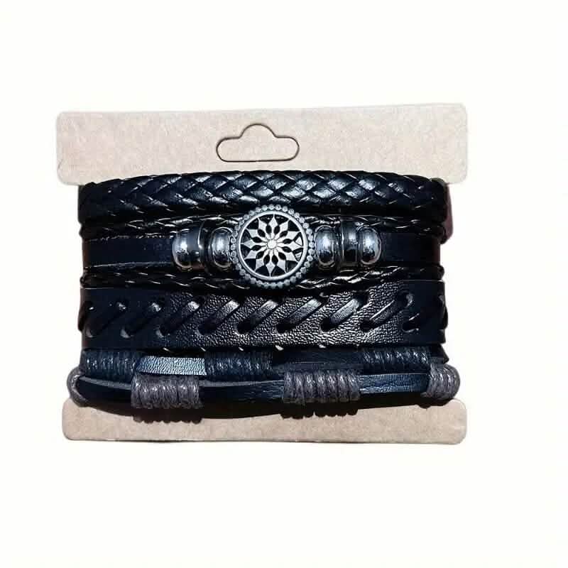 4-Piece Set: Exquisite Vintage-Style PU Leather Woven Handmade Charm Bracelets for Men Bracelets - DailySale