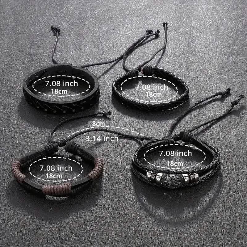 4-Piece Set: Exquisite Vintage-Style PU Leather Woven Handmade Charm Bracelets for Men Bracelets - DailySale