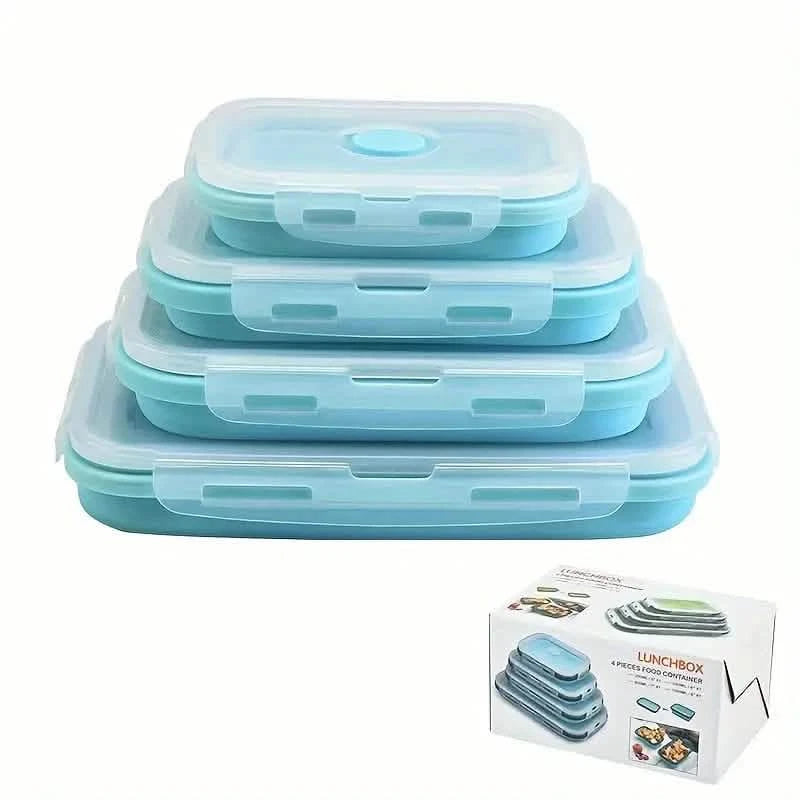 4-Piece Set: Plastic Food Storage Containers With Lids Kitchen Storage Blue - DailySale