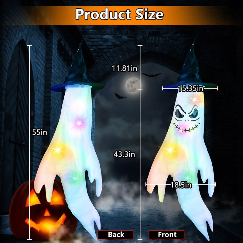 4-Pieces: Halloween Ghosts with Witch Hats Windsocks Hanging Decoration with Colorful LED Light Holiday Decor & Apparel - DailySale